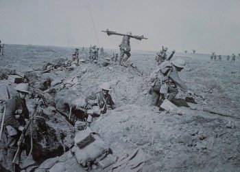 Soldiers going over the top at the Somme